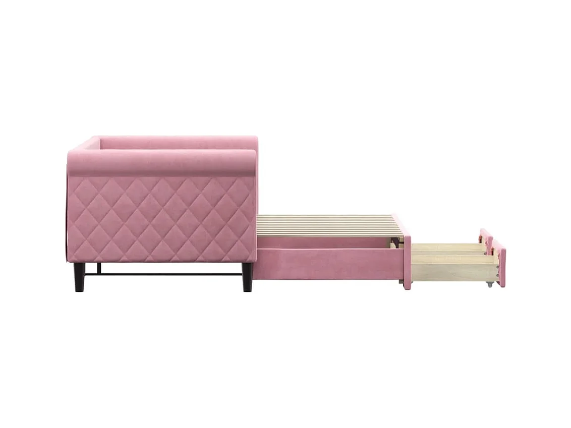Lit de jour avec gigogne et tiroirs sans matelas rose 80x200 cm