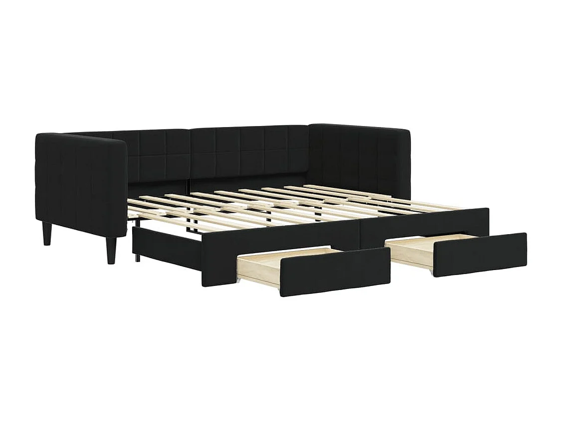 Lit de jour avec gigogne et tiroirs noir 90x190 cm velours