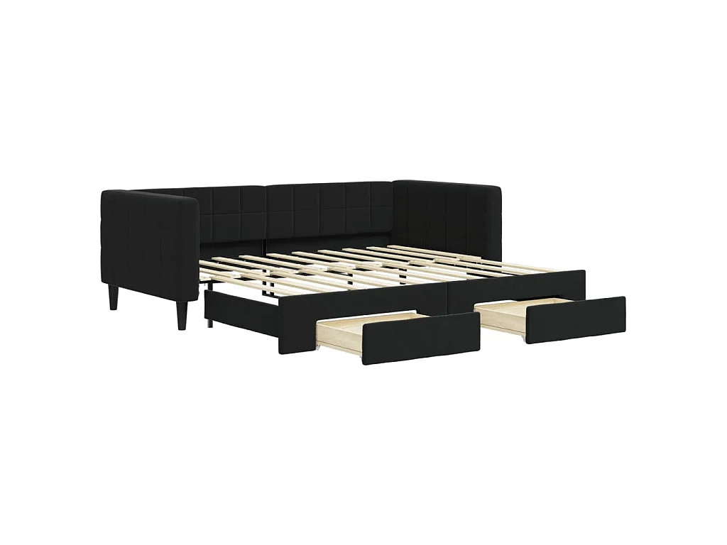 Slaapbank met onderschuifbed en lades 90x190 cm fluweel zwart