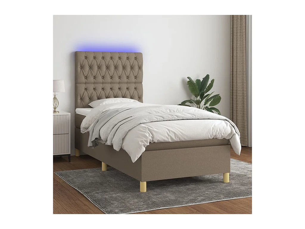 Sommier à lattes de lit et matelas et LED Taupe 80x200cm Tissu