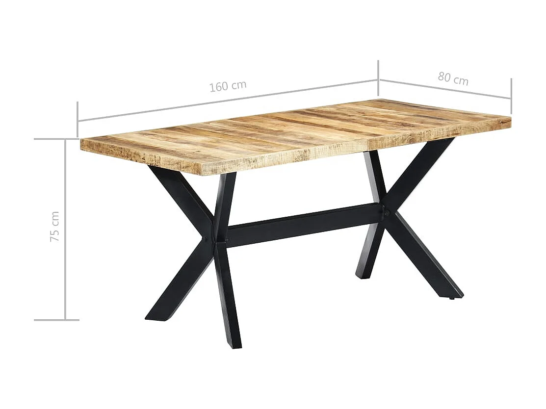 Eettafel 160x80x75 cm massief ruw mangohout