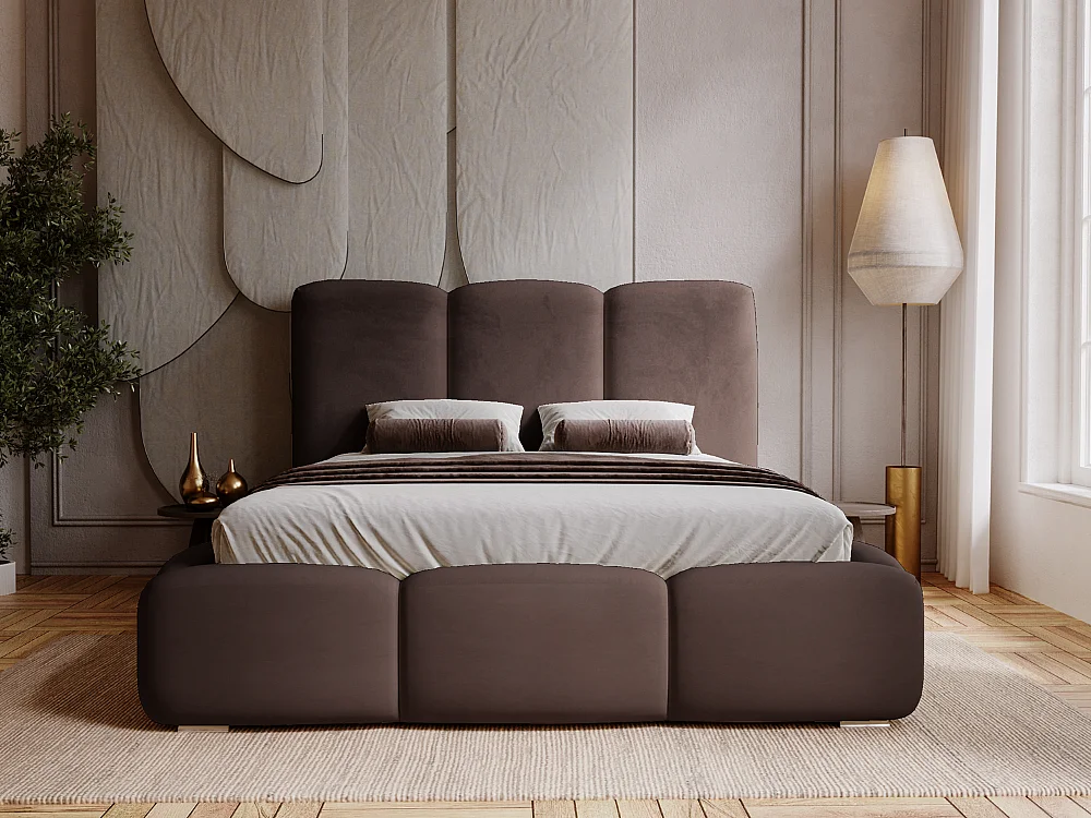 Lit rembourré avec rangement - 160 x 200 - lit double - velours - marron - Bubble