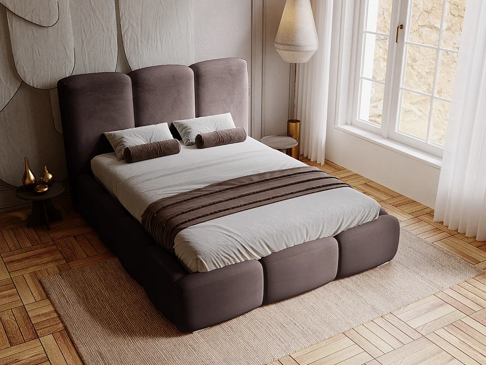 Lit rembourré avec rangement - 160 x 200 - lit double - velours - marron - Bubble