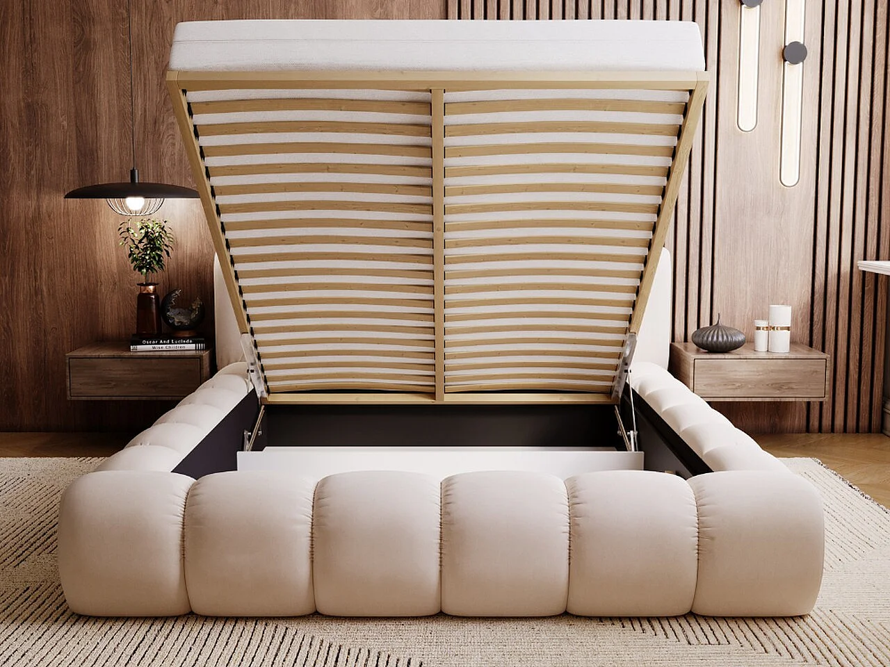 Polsterbett mit Bettkasten - 160 x 200 - Samtstoff - Braun - Bett mit Lattenrost - DORIA