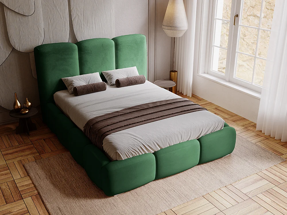 Lit rembourré avec rangement - 120 x 200 - lit double - velours - vert - Bubble