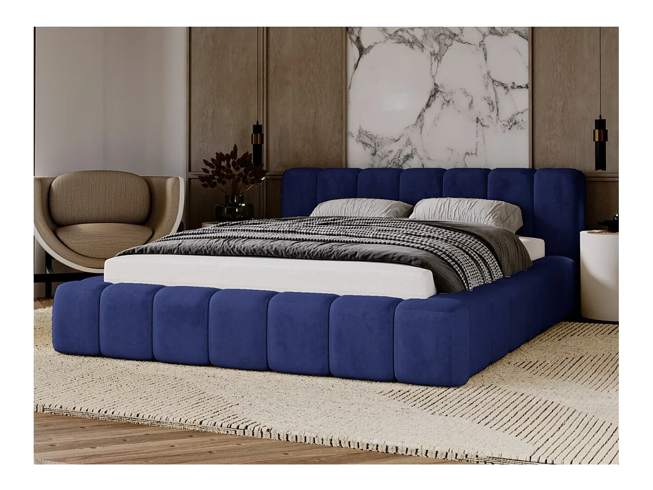 Lit Rembourré Avec Rangement 120x200 Cm Lit Double Ibiza Velours Bleu