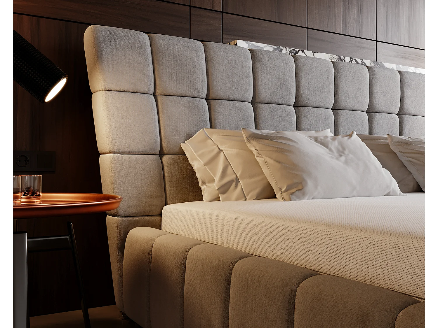 Lit rembourré avec rangement - 180 x 200 - lit double - velours - gris - Paris