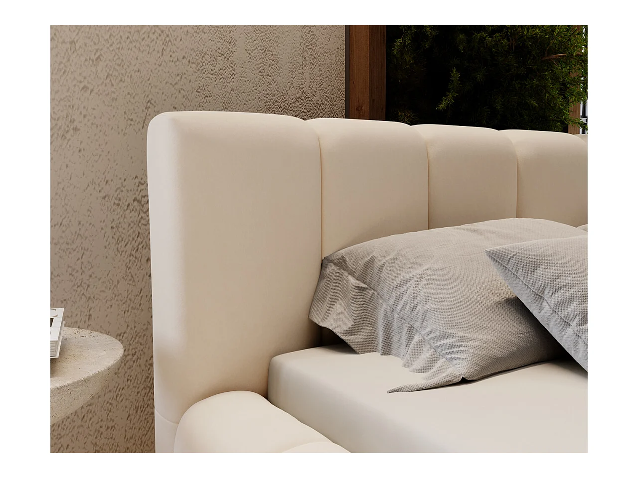 Lit rembourré avec rangement - 160 x 200 - lit double - velours - crème - Split