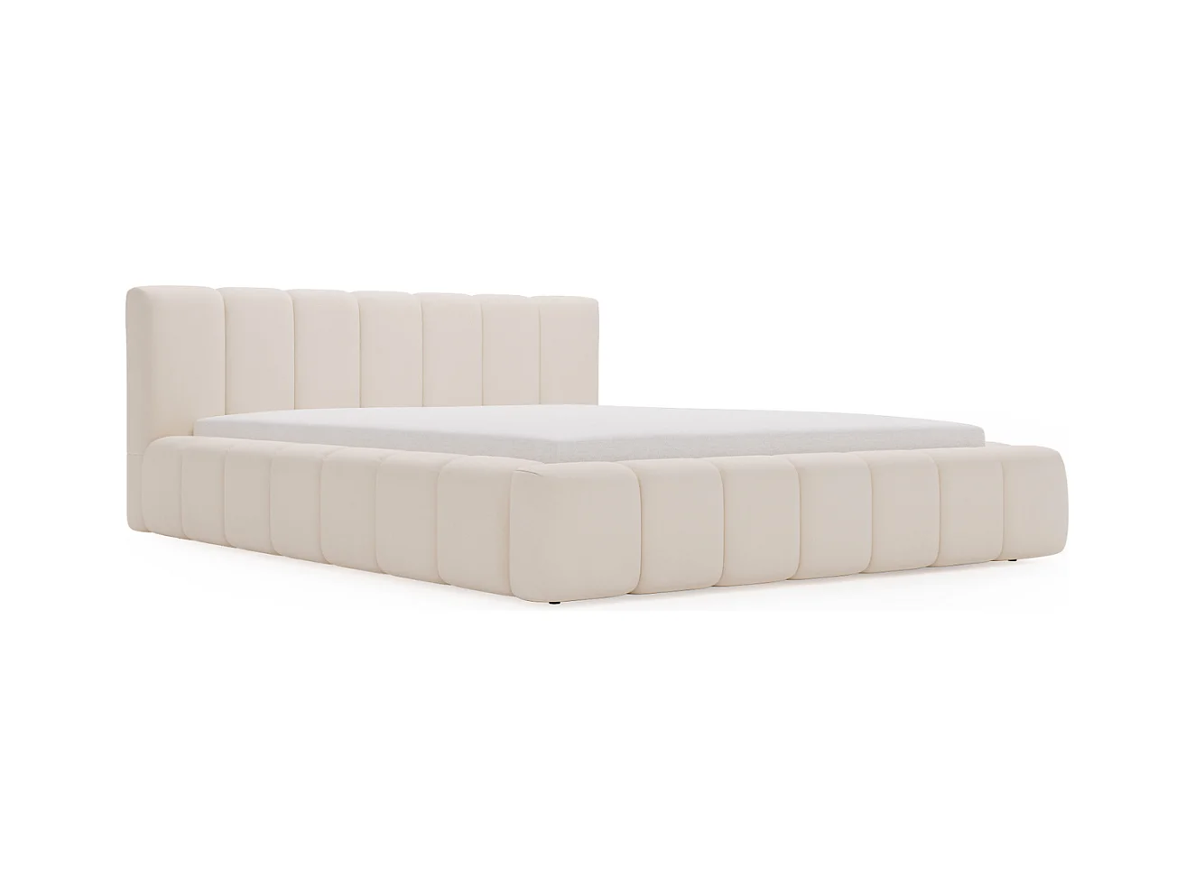 Lit rembourré avec rangement - 160 x 200 - lit double - velours - crème - Split