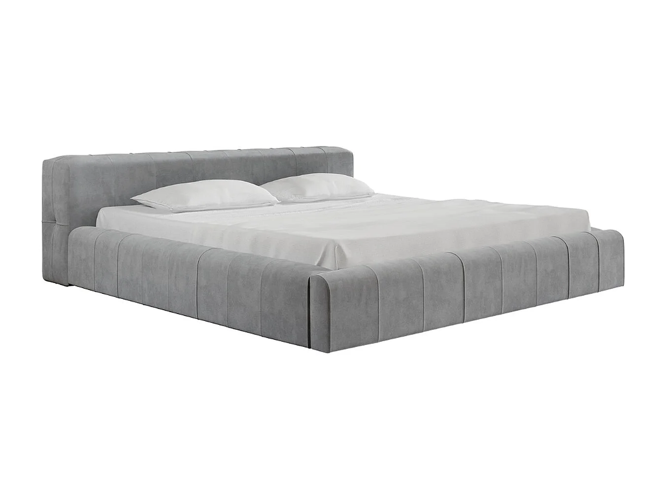 Lit rembourré avec rangement - 180 x 200 - lit double - velours - gris clair - Lipari