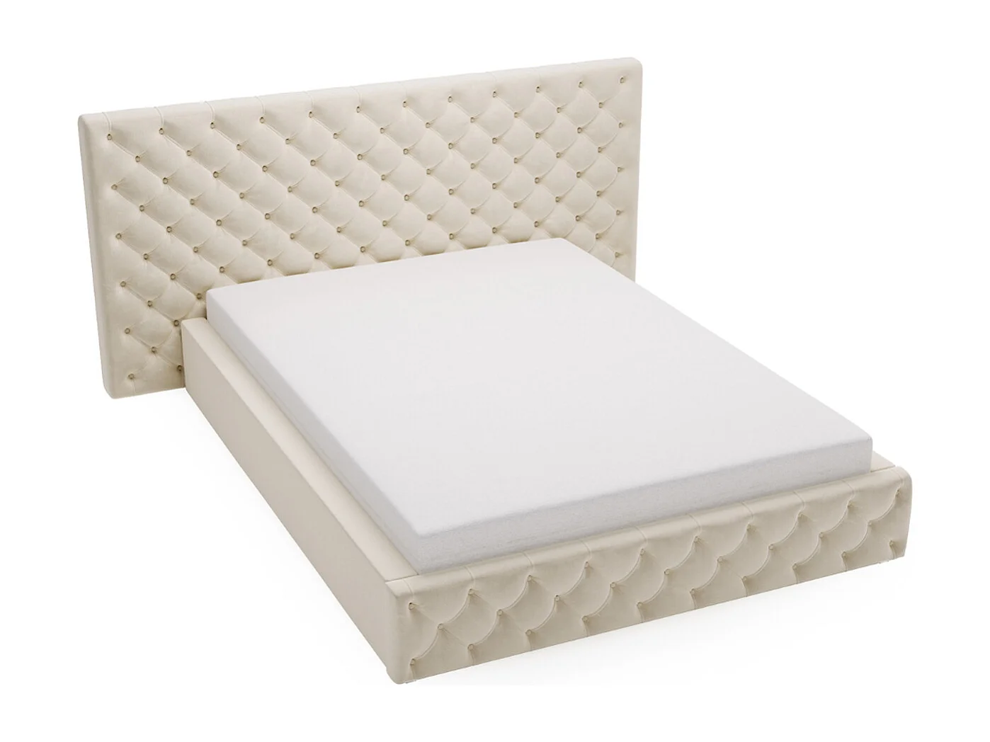 Lit rembourré avec rangement - 180 x 200 - lit double - velours - beige - Madera