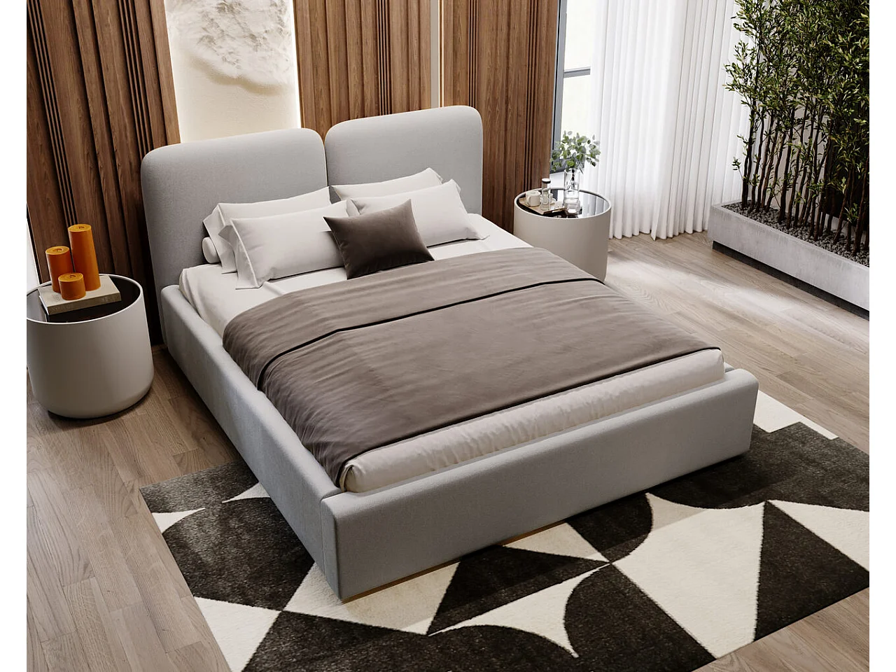 Lit rembourré avec rangement - 160 x 200 - lit double - velours - gris clair - Palermo