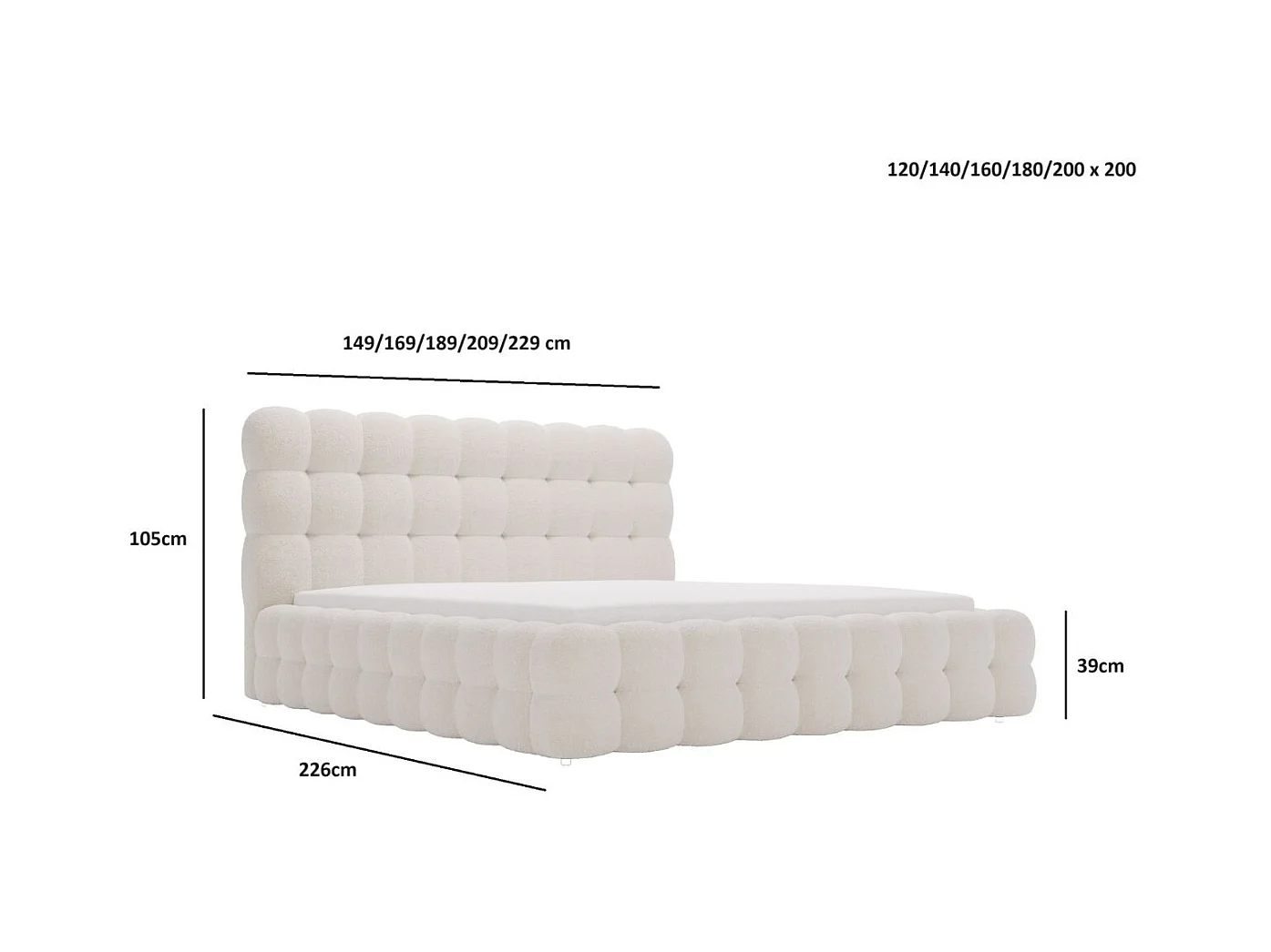 Lit rembourré avec rangement - 200 x 200 - lit double - bouclé - marron - Twist