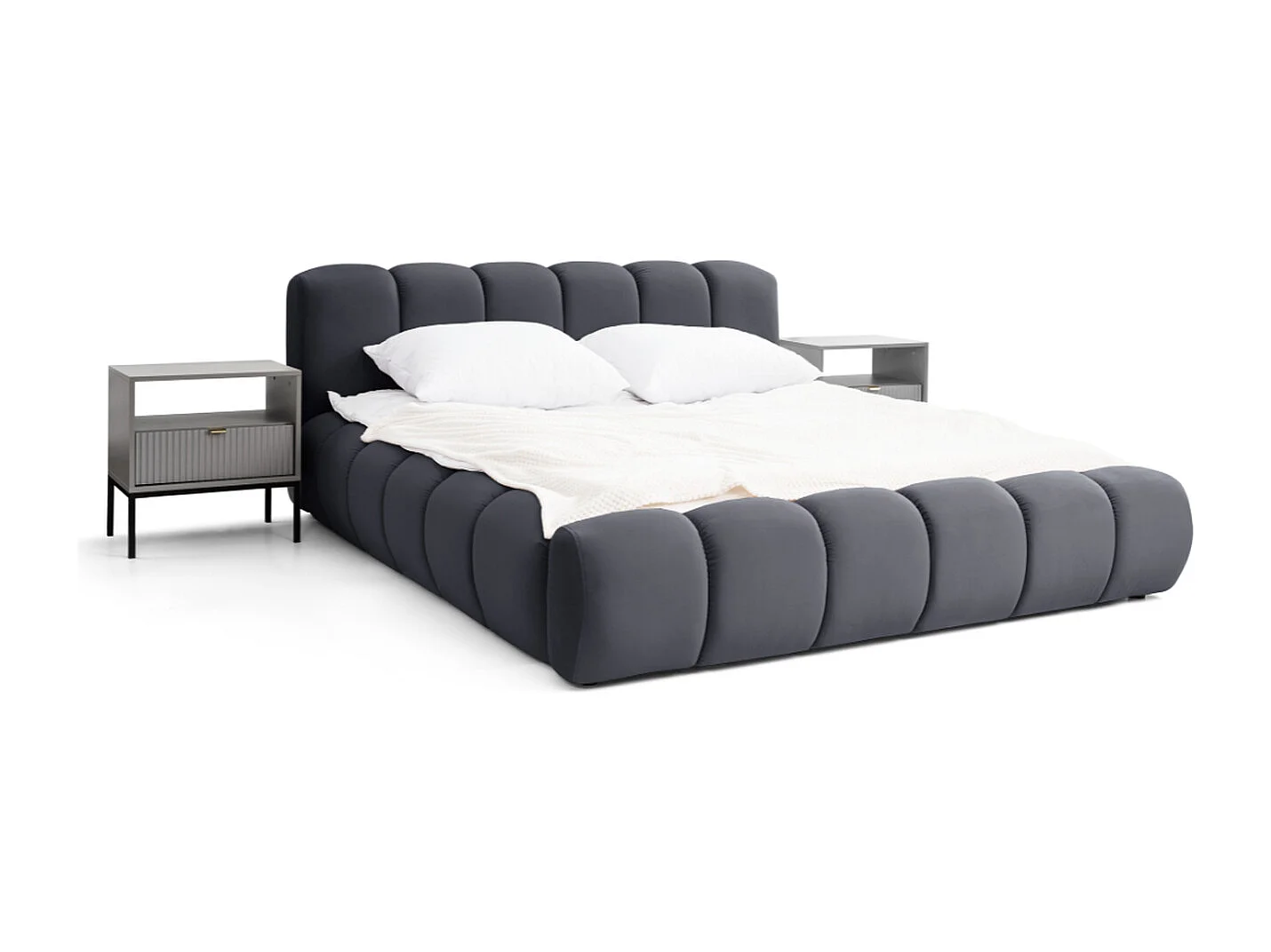 Polsterbett mit Bettkasten - 180 x 200 - Samtstoff - Marineblau - Bett mit Lattenrost - DORIA