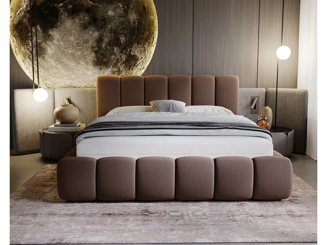 Polsterbett mit Bettkasten - 120 x 200 - Samtstoff - Braun - Bett mit Lattenrost - CLOUD