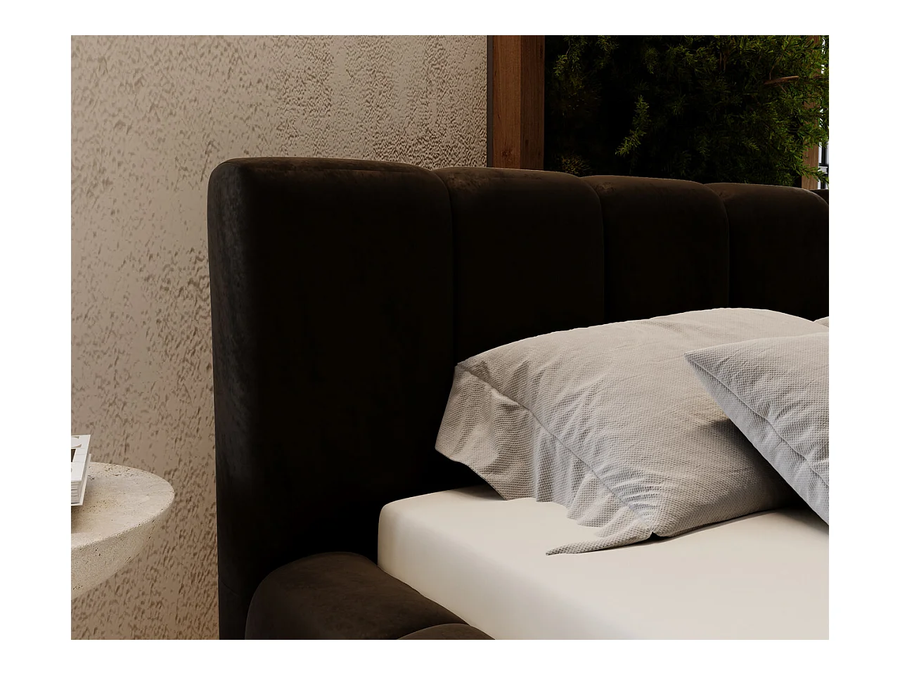 Lit rembourré avec rangement - 160 x 200 - lit double - velours - noir - Split