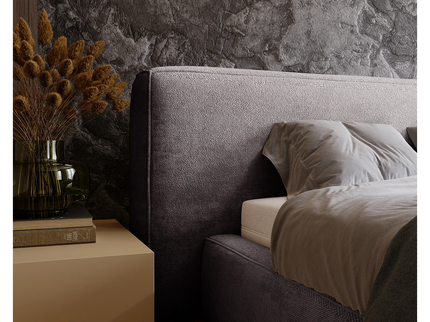 Lit rembourré avec rangement - 160 x 200 - lit double - chenille - gris - Monza