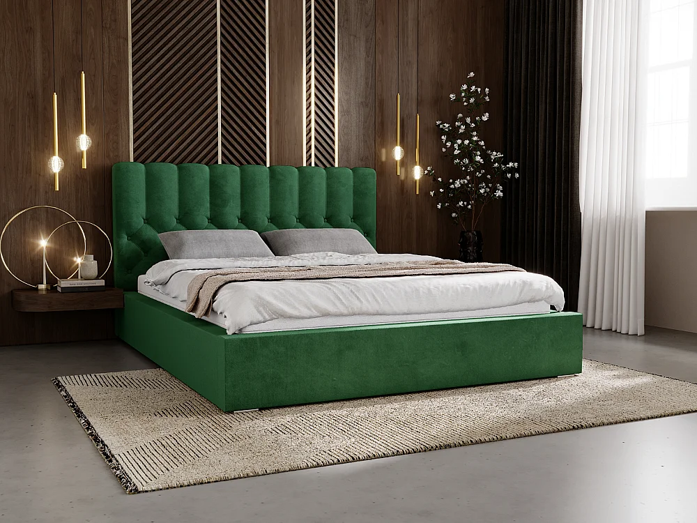 Lit rembourré avec rangement - 120 x 200 - lit double - velours - vert - Roma