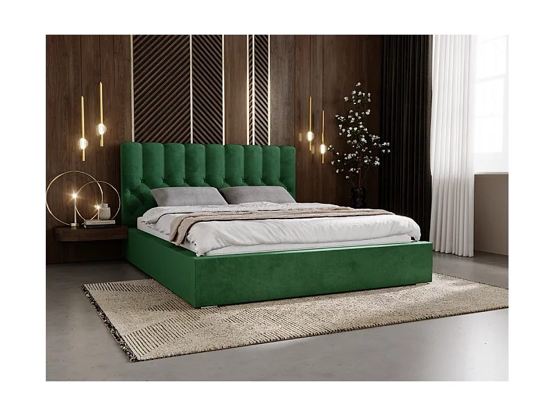 Lit rembourré avec rangement - 200 x 200 - lit double - velours - vert - Roma
