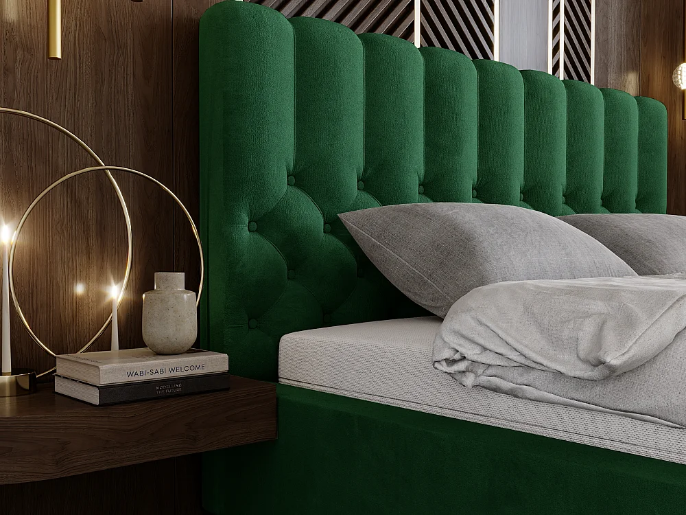 Lit rembourré avec rangement - 200 x 200 - lit double - velours - vert - Roma