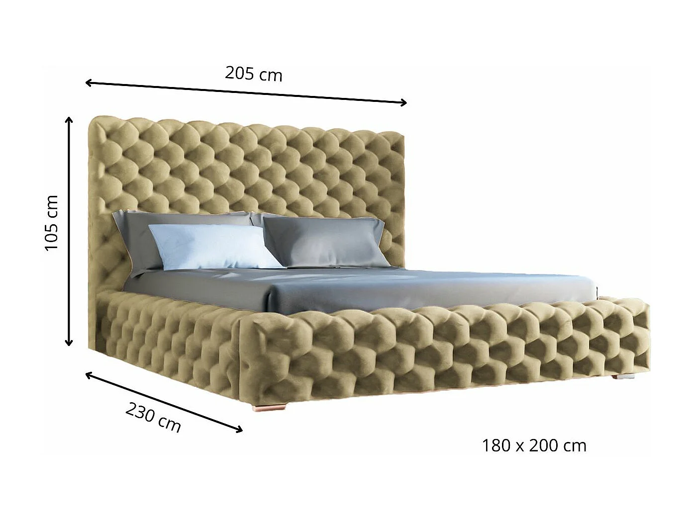 Gestoffeerd bed Heaven 180x200 beige - opbergruimte voor beddengoed, houten lattenbodem, doorgestikt hoofdbord en bedframe