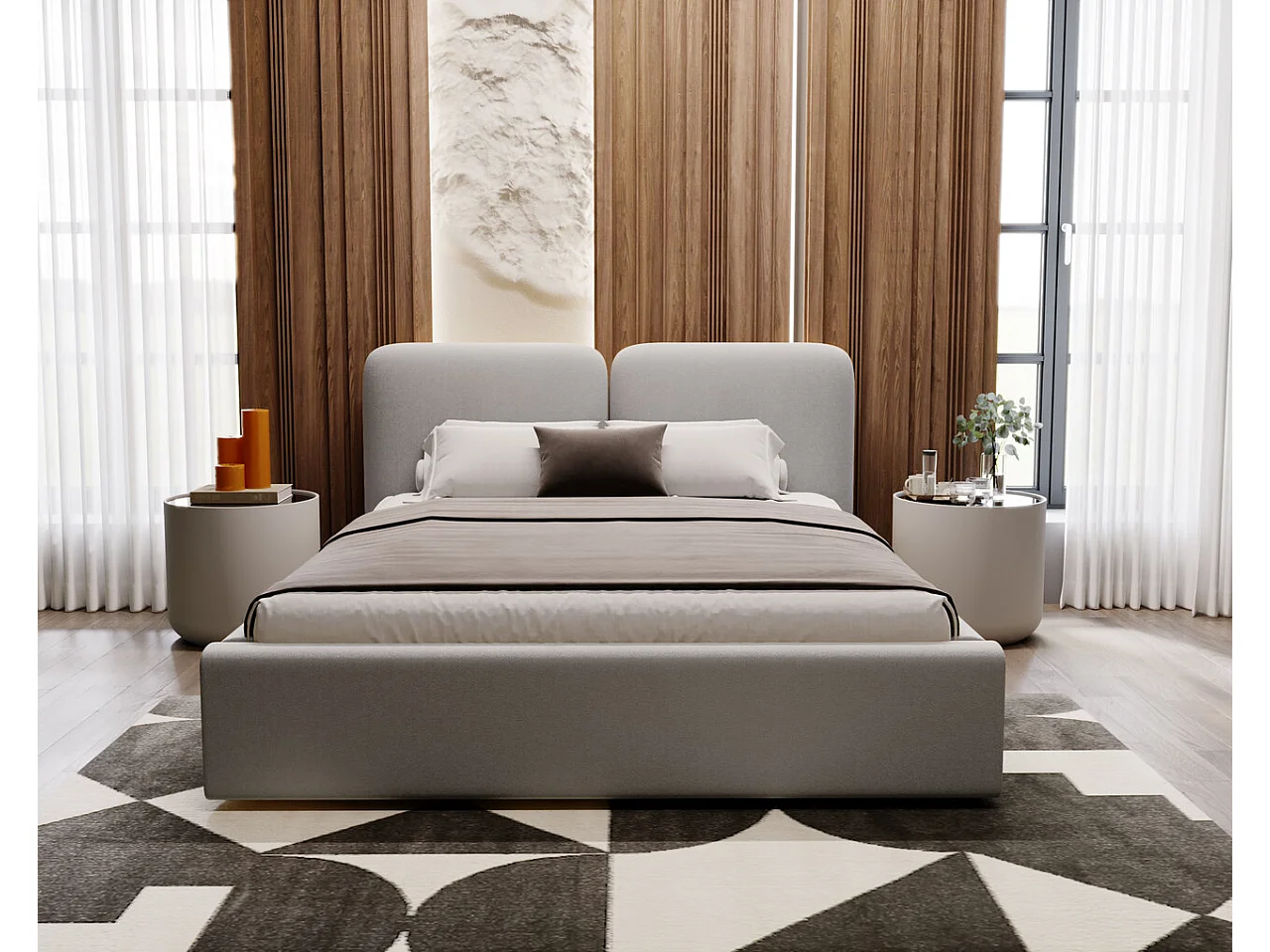 Lit rembourré avec rangement - 140 x 200 - lit double - velours - gris clair - Palermo