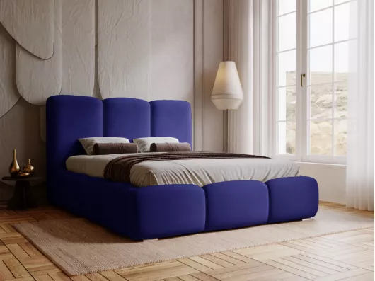 Kauf Unique Polsterbett mit Bettkasten - 140 x 200 - Samtstoff - Blau - Bett mit Lattenrost - BUBBLE