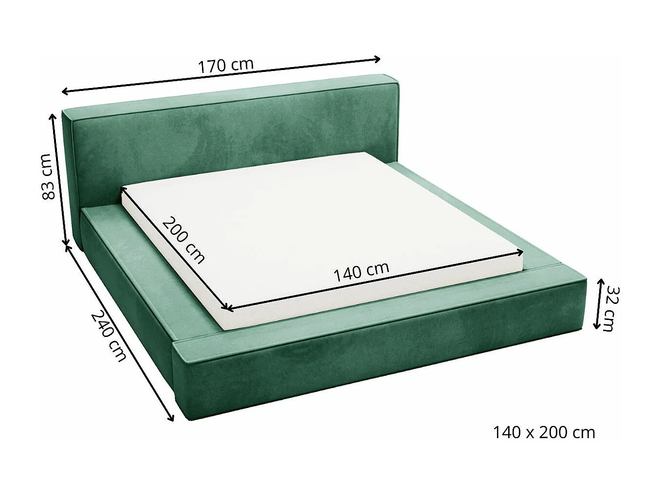 Gestoffeerd bed Mali 140x200 grijs - opbergruimte voor beddengoed, houten lattenbodem, doorgestikt hoofdbord en bedframe