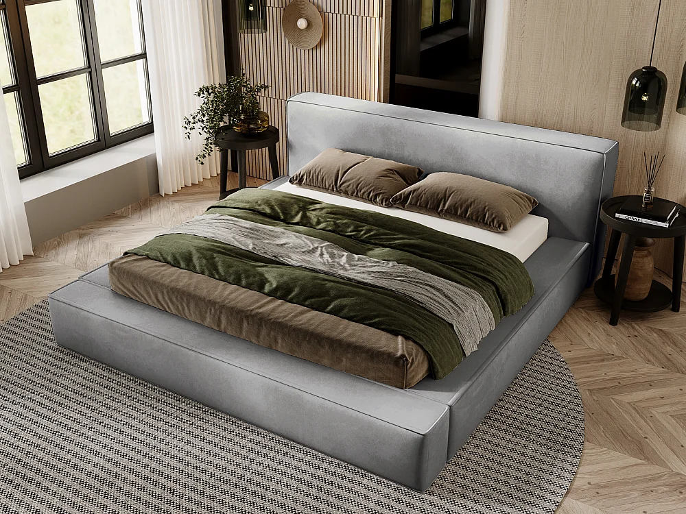 Polsterbett mit Bettkasten - 140 x 200 - Samtstoff - Grau - Bett mit Lattenrost - ARMANI PREMIUM