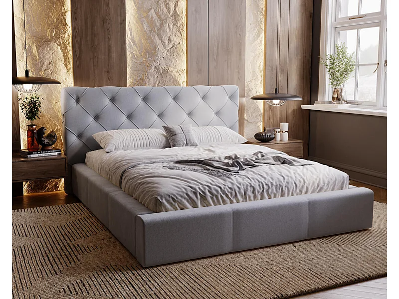 Polsterbett mit Bettkasten - 180 x 200 - Samtstoff - Hellgrau - Bett mit Lattenrost - MILANO