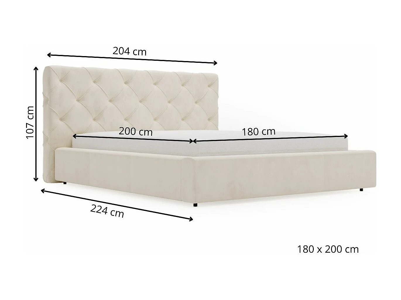 Lit rembourré avec rangement - 180 x 200 - lit double - velours - gris clair - Milano