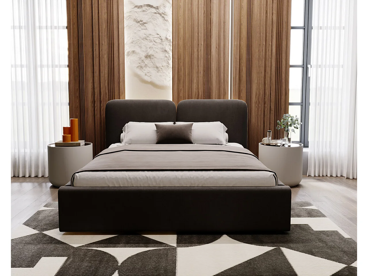 Lit rembourré avec rangement - 160 x 200 - lit double - velours - noir - Palermo