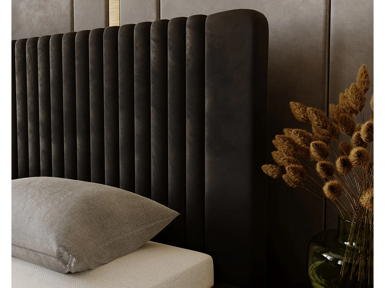 Lit rembourré avec rangement - 200 x 200 - lit double - velours - marron - Malmo