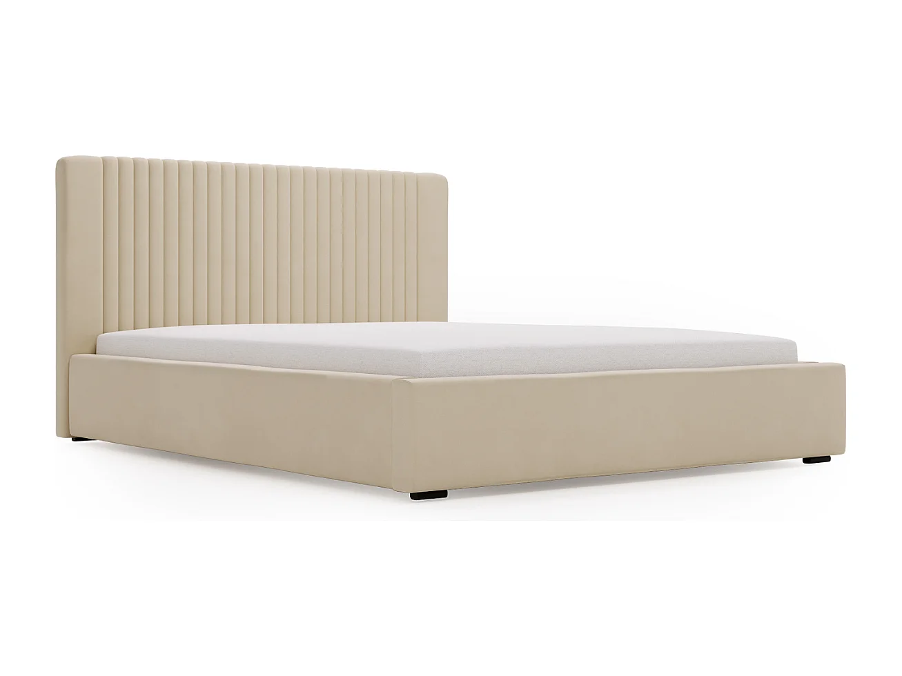 Gestoffeerd bed Malmo 120x200 beige - opbergruimte voor bed Malmodengoed, houten lattenbodem, doorgestikt hoofdbord en bedframe