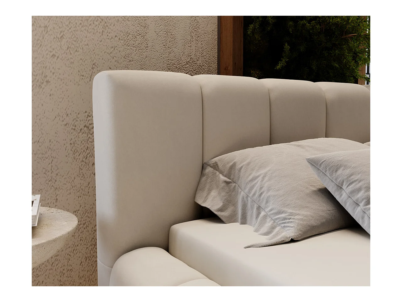 Lit rembourré avec rangement - 160 x 200 - lit double - velours - gris clair - Split