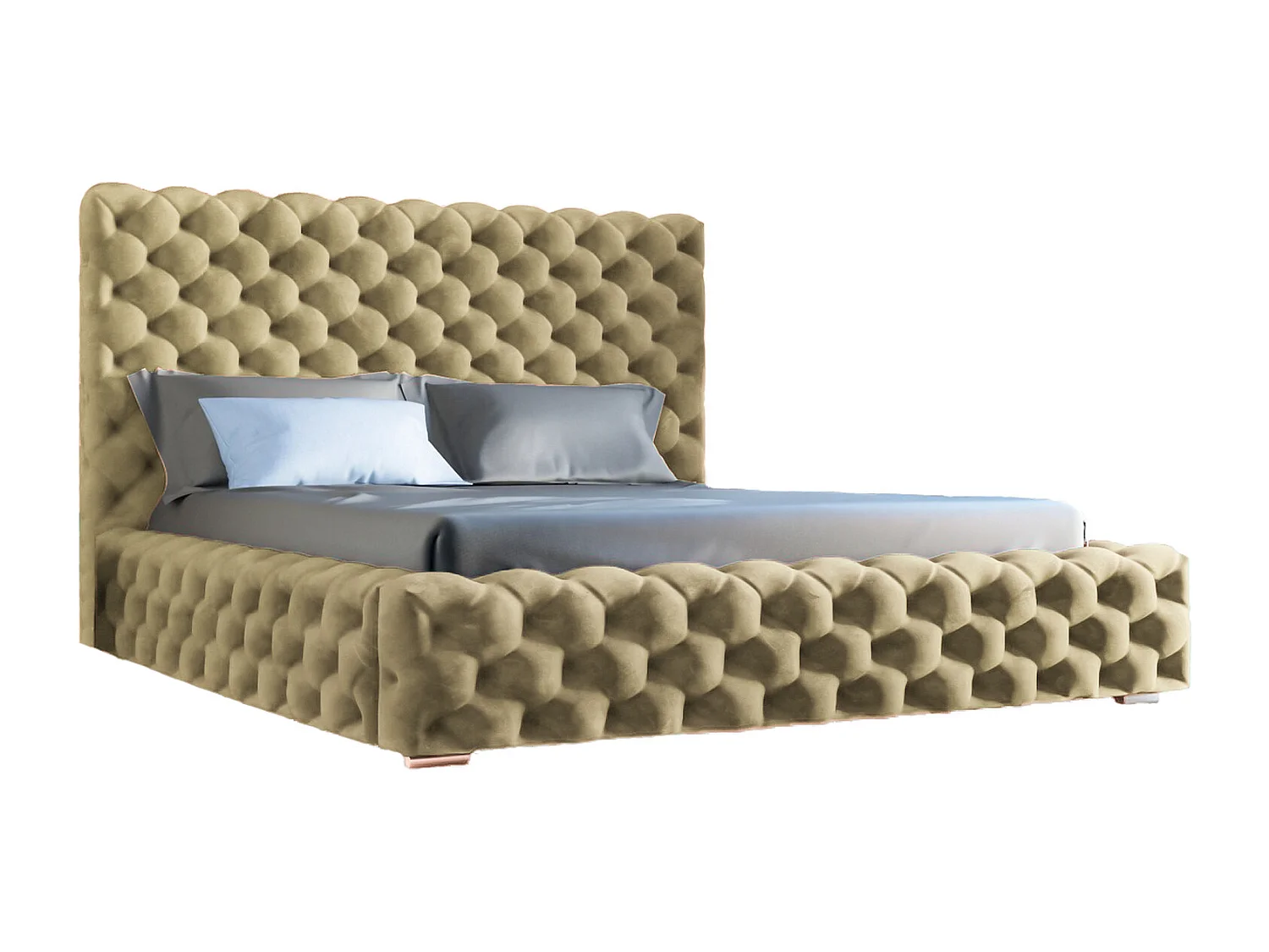 Gestoffeerd bed Heaven 140x200 beige - opbergruimte voor beddengoed, houten lattenbodem, doorgestikt hoofdbord en bedframe