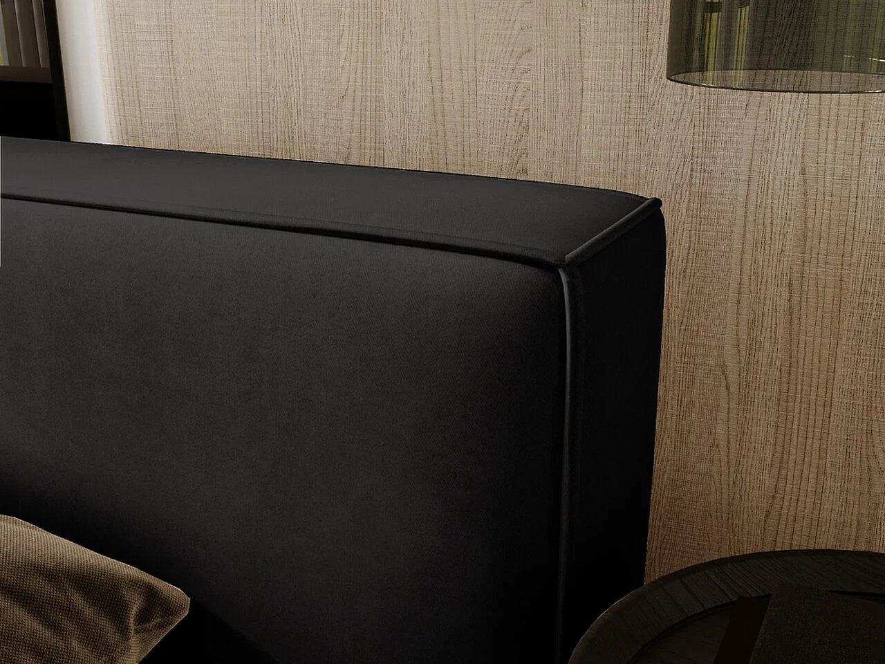 Lit rembourré avec rangement - 140 x 200 - lit double - velours - noir - Mali