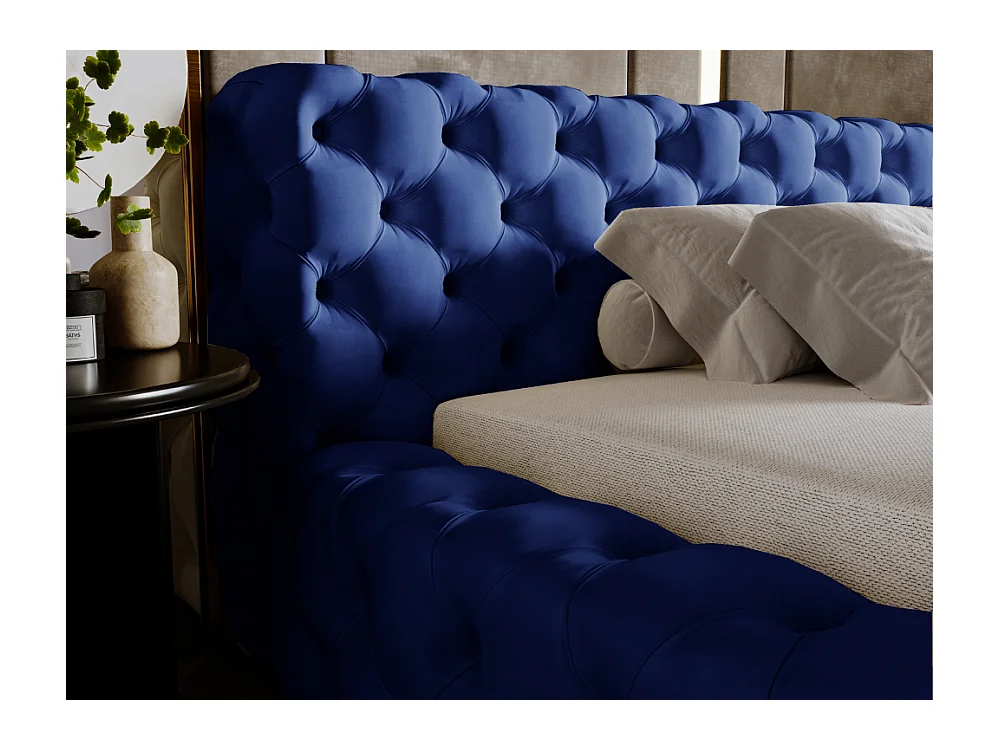 Lit rembourré avec rangement - 140 x 200 - lit double - velours - bleu - Palini