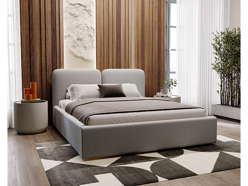 Lit rembourré avec rangement - 200 x 200 - lit double - velours - gris clair - Palermo