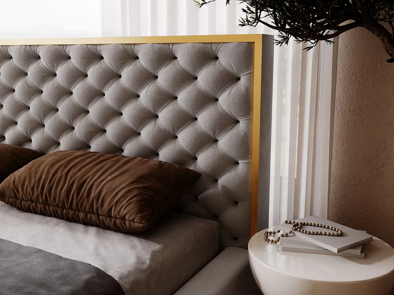 Lit rembourré avec rangement - 180 x 200 - lit double - velours - gris - Bonito