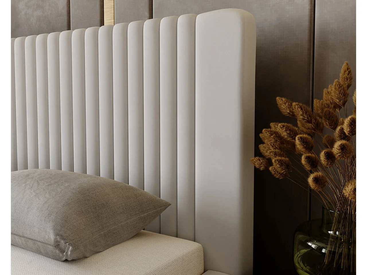 Lit rembourré avec rangement - 160 x 200 - lit double - velours - gris clair - Malmo