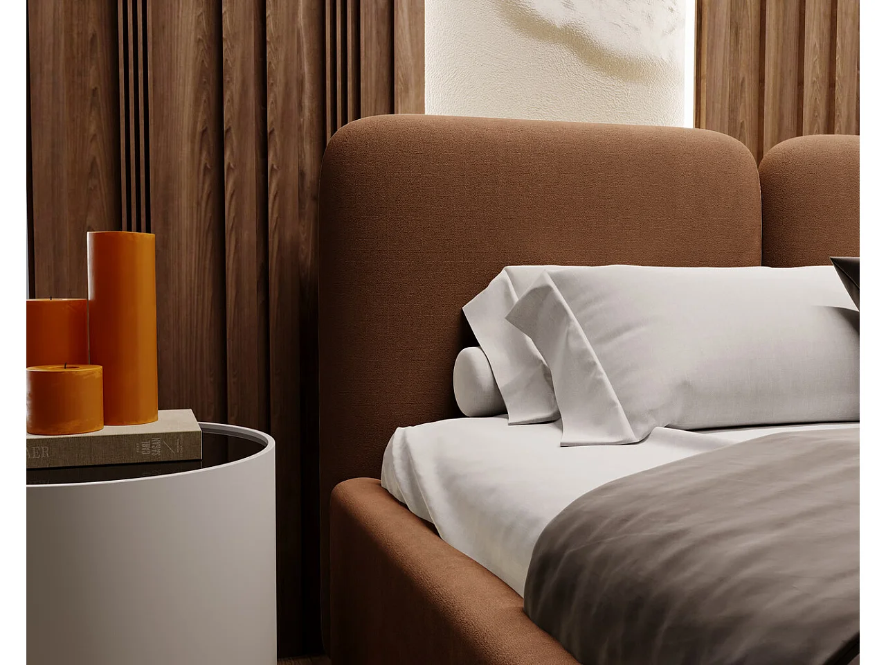 Lit rembourré avec rangement - 140 x 200 - lit double - velours - marron - Palermo