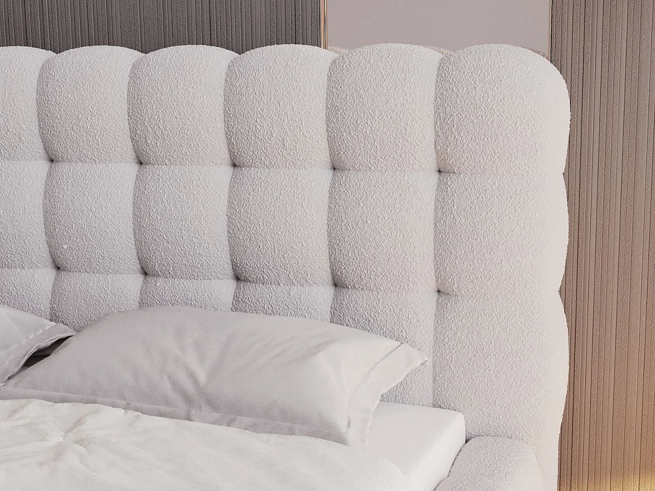 Gestoffeerd bed Twist 180x200 grijs - opbergruimte voor beddengoed, houten lattenbodem, doorgestikt hoofdbord en bedframe