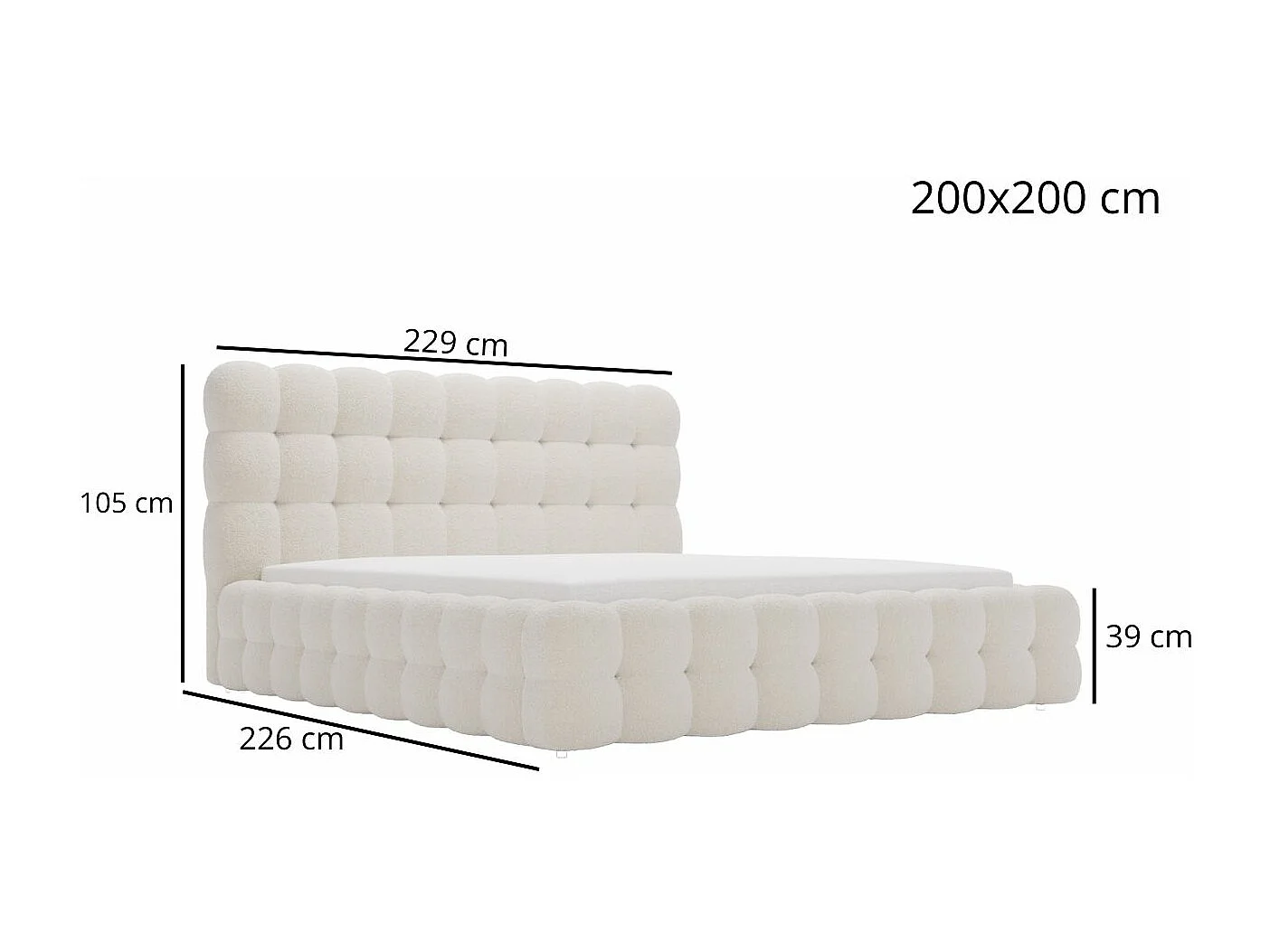 Gestoffeerd bed Twist 200x200  beige - opbergruimte voor beddengoed, houten lattenbodem, doorgestikt hoofdbord en bedframe