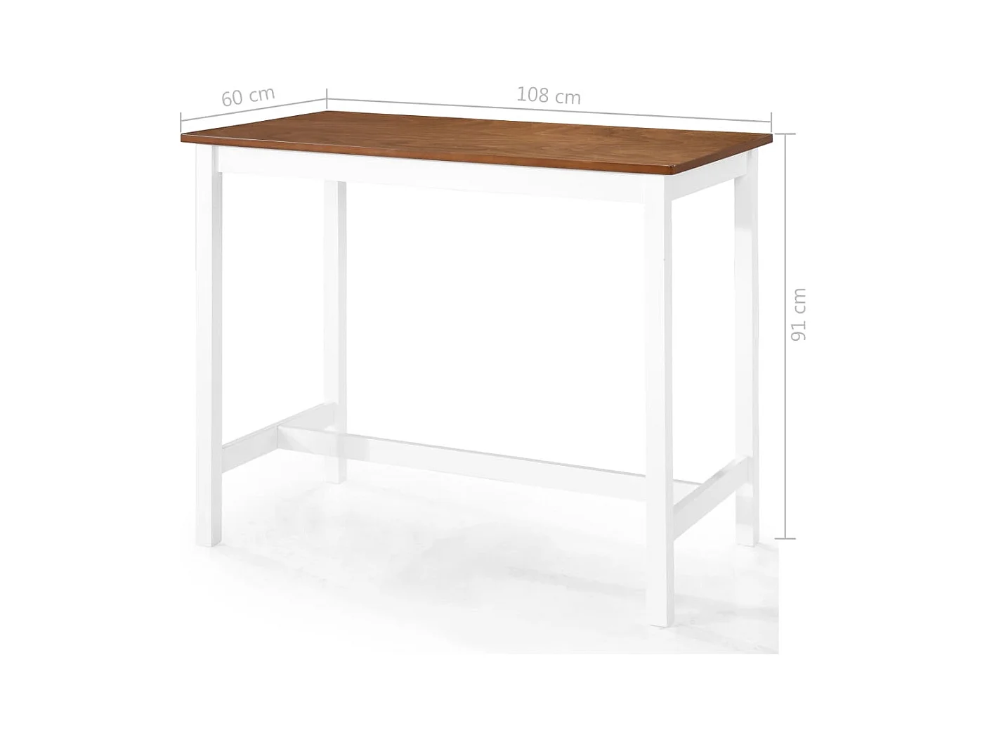 Table et chaises de bar 3 pcs Bois massif Marron et blanc