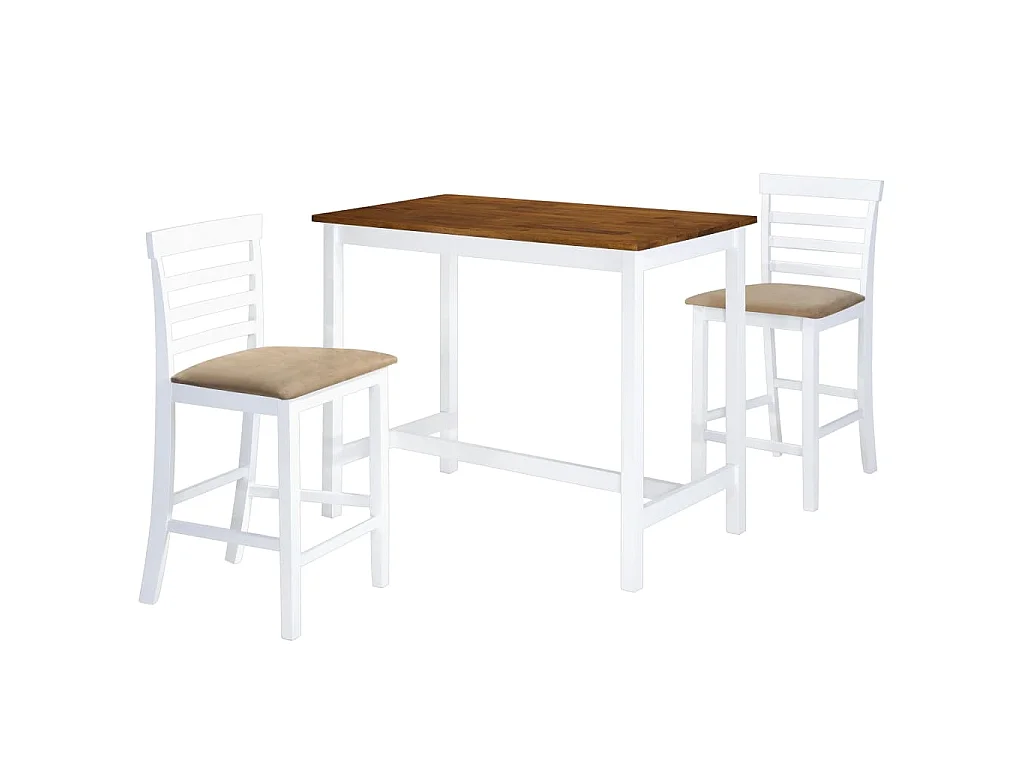 Set mesa y sillas de bar 3 piezas madera maciza marrón y blanco
