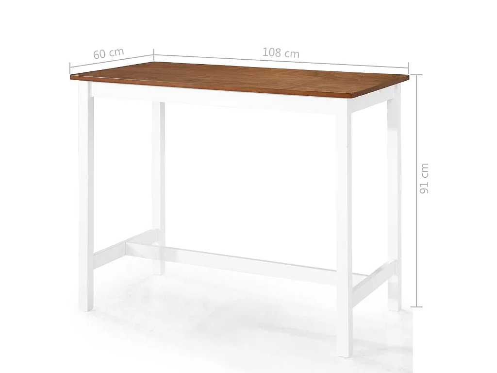 Set mesa y sillas de bar 3 piezas madera maciza marrón y blanco