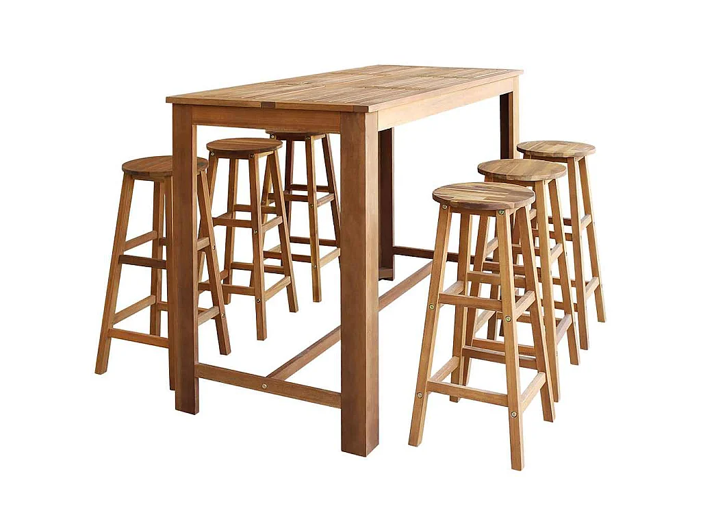 Table et tabourets de bar 7 pcs Bois d'acacia massif