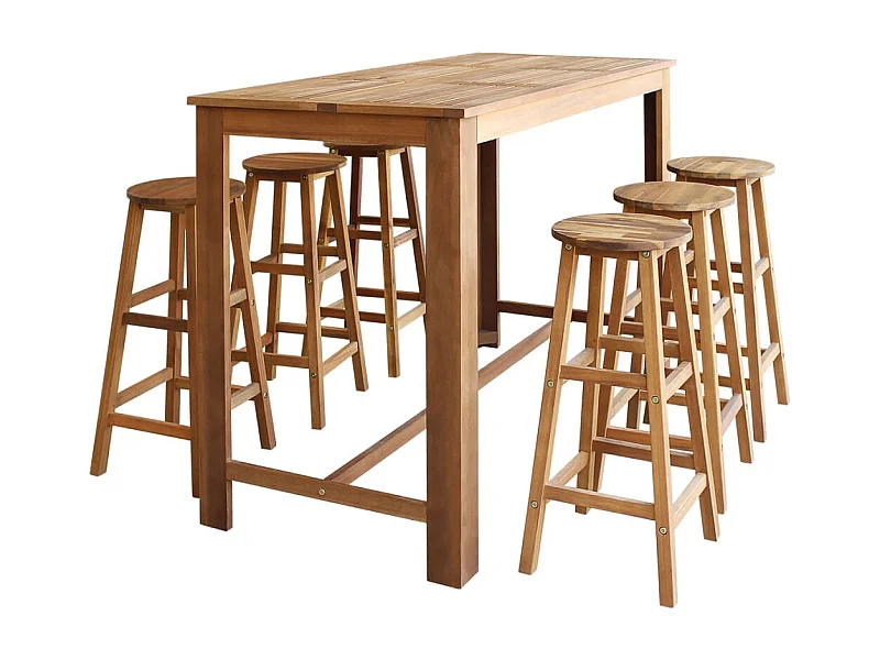 Bartisch und Hocker-Set 7-tlg. Akazienholz Massiv