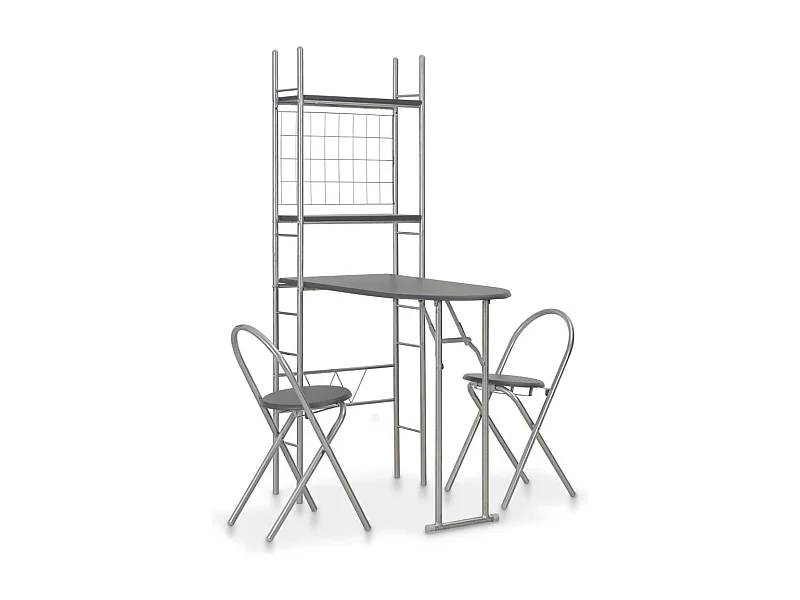 3 pcs conjunto jantar dobrável com prateleira MDF e aço preto